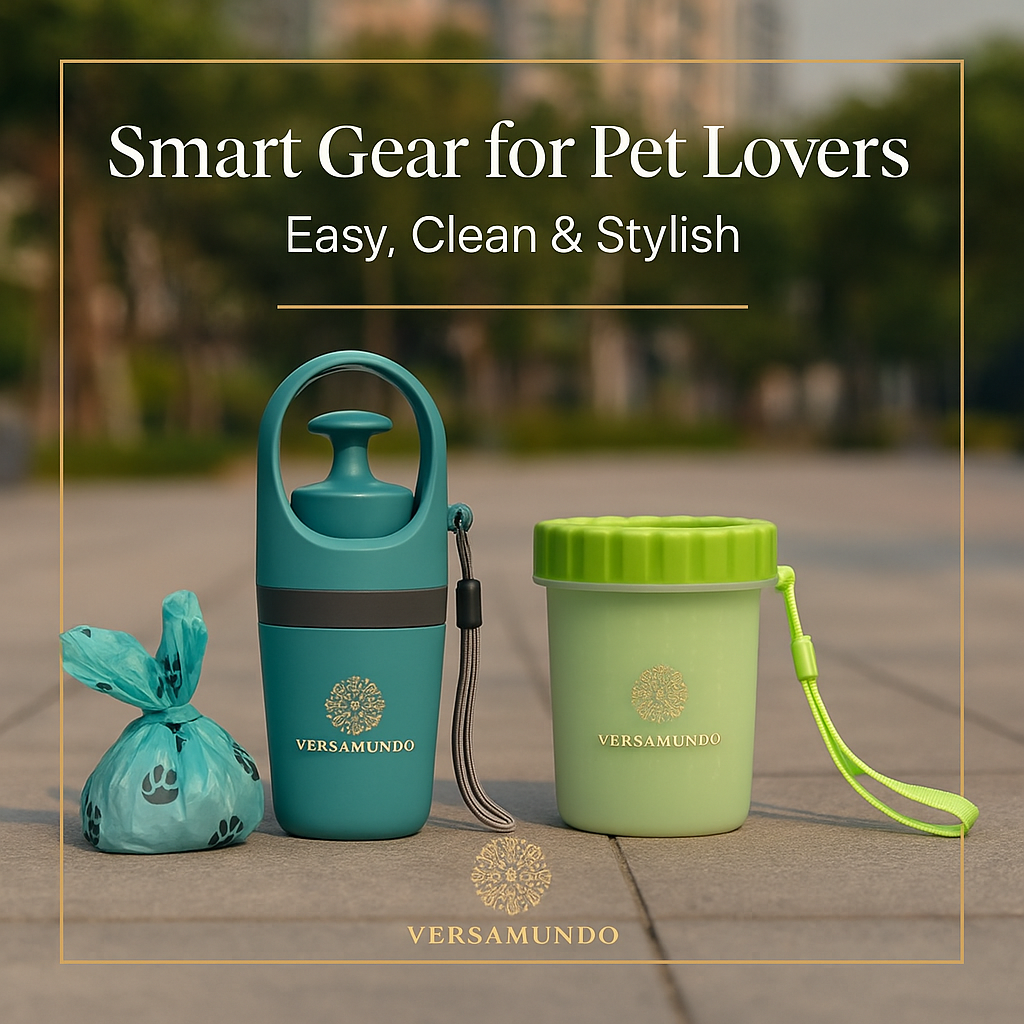 Versamundo Paw Cleaning & Poop Pickup Bundle – Portable Paw Cleaner Cup + Poop Scooper for Dogs | Mess-Free Paw Washer & Hands-Free Waste Pickup Set