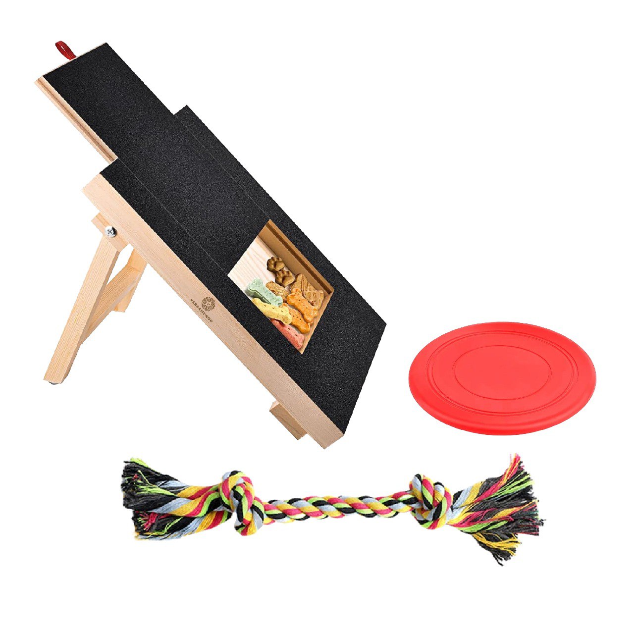 Versamundo Scratch & Play Dog Ramp Set – Nail Care Board + Chew Rope + Fetch Disc